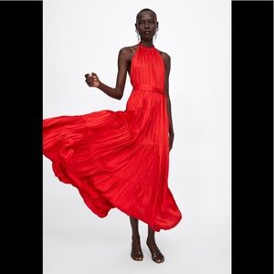 NWT Zara Red Maxi Tiered Dress
